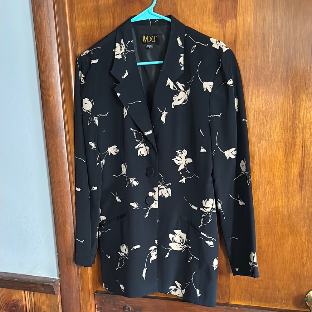 Vintage Silk Floral Black Blazer